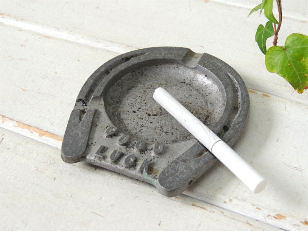 【GOOD LUCK】メッセージ付き・馬・蹄鉄・無骨・ヴィンテージ・灰皿・USA/カリフォルニア