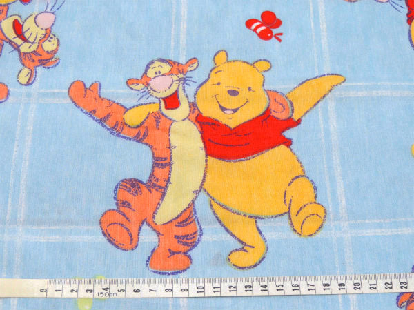 【くまのプーさん&ティガー】水色・クレヨンタッチ・ヴィンテージ・ユーズドシーツ(ボックスタイプ)