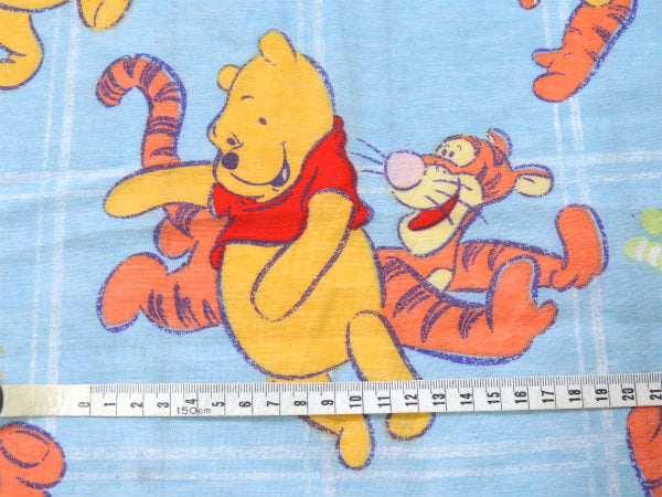 【くまのプーさん&ティガー】水色・クレヨンタッチ・ヴィンテージ・ユーズドシーツ(ボックスタイプ)