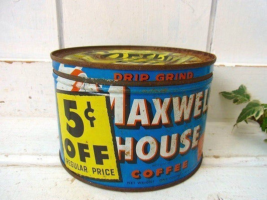 【MAXWELL HOUSE】ブリキ製・ヴィンテージ・コーヒー缶/ティン缶 USA