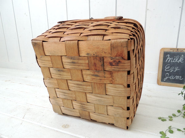 USA・木製・アンティーク・ピクニックバスケット/ウッドバスケット