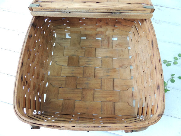 USA・木製・アンティーク・ピクニックバスケット/ウッドバスケット