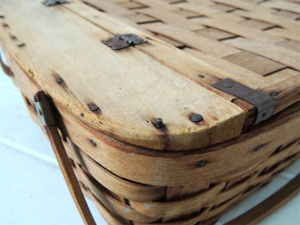 USA・木製・アンティーク・ピクニックバスケット/ウッドバスケット