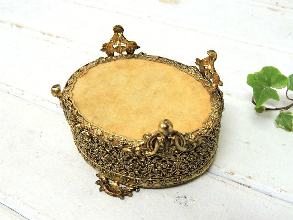 オーバル型・ベベルガラス製・脚付きアンティーク・ジュエリーボックス/宝石箱 USA