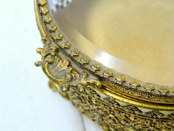 オーバル型・ベベルガラス製・脚付きアンティーク・ジュエリーボックス/宝石箱 USA