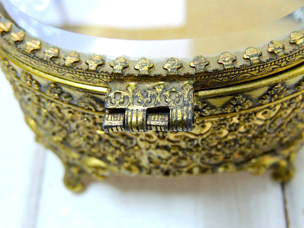 オーバル型・ベベルガラス製・脚付きアンティーク・ジュエリーボックス/宝石箱 USA