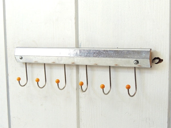 レトロデザイン・木製×メタル製・壁掛け式・ヴィンテージ・ウォールフック・壁掛けフック・6連フック