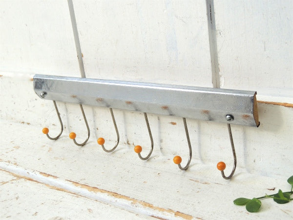 レトロデザイン・木製×メタル製・壁掛け式・ヴィンテージ・ウォールフック・壁掛けフック・6連フック