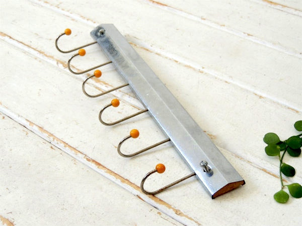 レトロデザイン・木製×メタル製・壁掛け式・ヴィンテージ・ウォールフック・壁掛けフック・6連フック