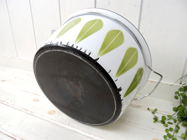 【キャサリンホルム】ロータス・ホワイト×グリーン・ホーロー製・ヴィンテージ・両手鍋32㎝/特大