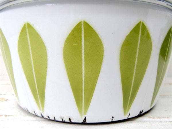 【キャサリンホルム】ロータス・ホワイト×グリーン・ホーロー製・ヴィンテージ・両手鍋32㎝/特大