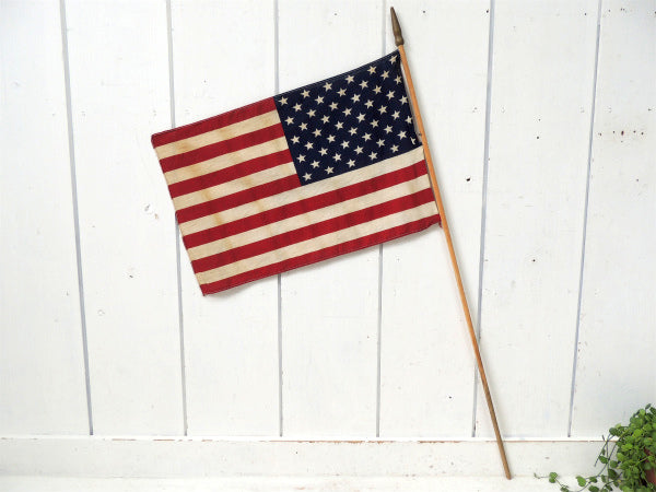 【アメリカンフラッグ・50州】USA星条旗・木製ポール付き・ヴィンテージ・旗・アメリカ合衆国・看板