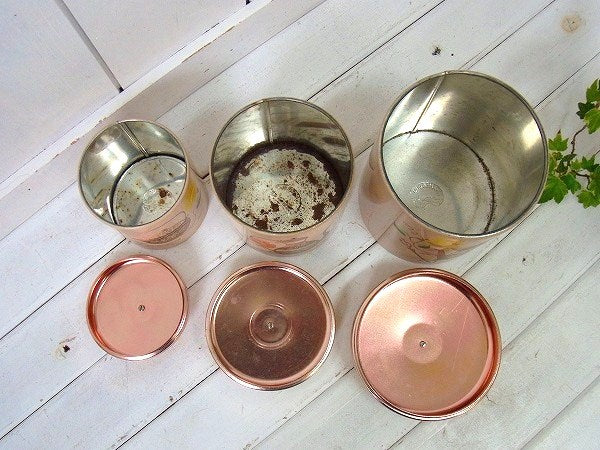 ランズバーグ社 ポット&フラワー柄・アンティーク・キャニスター3個セット・USA・キッチン雑貨