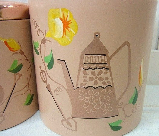 ランズバーグ社 ポット&フラワー柄・アンティーク・キャニスター3個セット・USA・キッチン雑貨