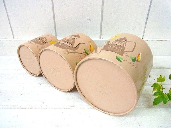 ランズバーグ社 ポット&フラワー柄・アンティーク・キャニスター3個セット・USA・キッチン雑貨