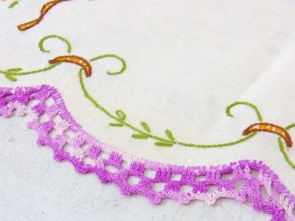 フラワーバスケット柄・デッドストック・クロッシェレース・アンティーク・刺繍ドイリー USA