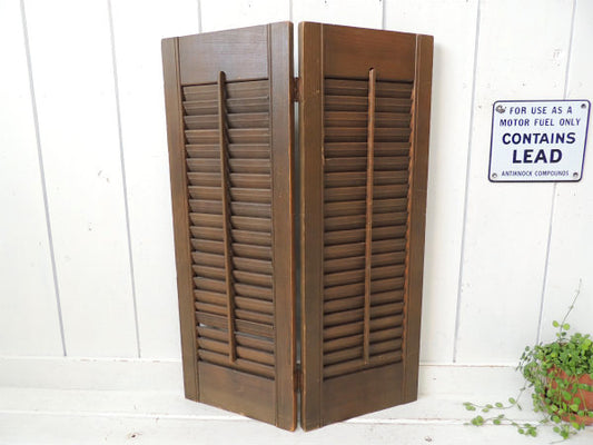 USA ダークブラウン 木製 アンティーク ルーバー ヴォレー ウッドシャッター 建具