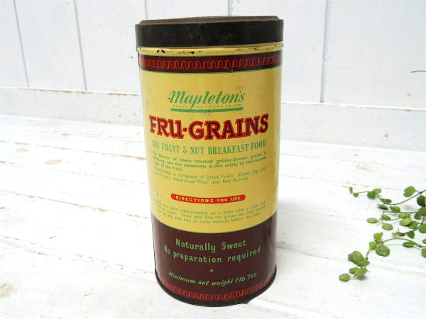 【Fru Grains】イギリス製・フルーツ柄・シリアル・50'sヴィンテージ・ティン缶/ブリキ缶