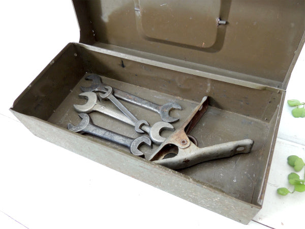 【アーミー&ミリタリーカラー】ブリキ製・ヴィンテージ・ツールボックス・工具箱・工業系