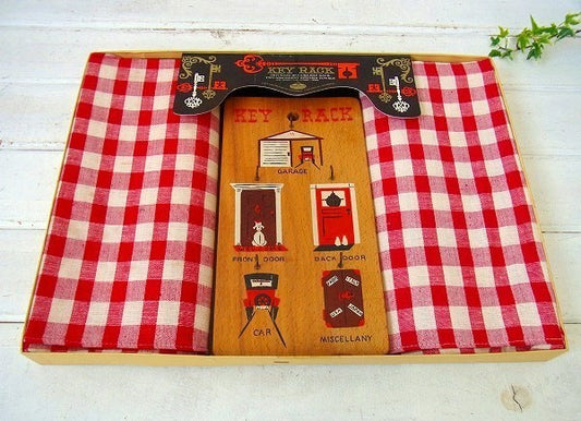 ギンガムチェック キーラック&キッチンタオルセット・ビンテージ・デッドストック 箱入り USA