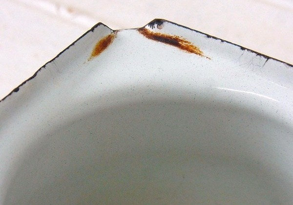 スロベニア製・水玉柄のヴィンテージ・ホーロー・ミルクパン/片手鍋/バターメルター