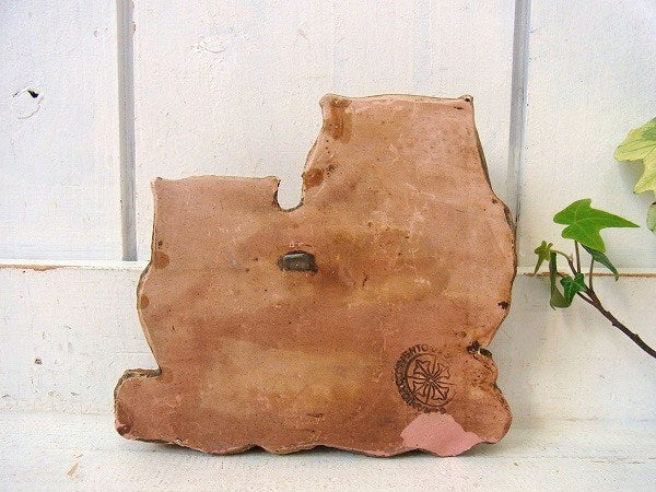 フクロウ親子・セラミック製・ヴィンテージ・壁飾り/ウォールデコ