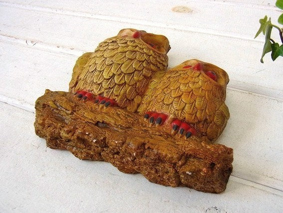 フクロウ親子・セラミック製・ヴィンテージ・壁飾り/ウォールデコ