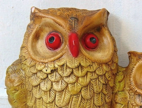 フクロウ親子・セラミック製・ヴィンテージ・壁飾り/ウォールデコ