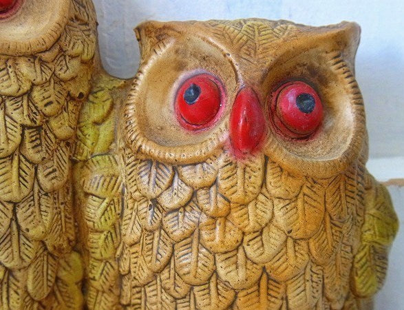 フクロウ親子・セラミック製・ヴィンテージ・壁飾り/ウォールデコ