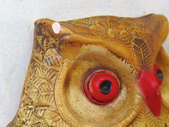 フクロウ親子・セラミック製・ヴィンテージ・壁飾り/ウォールデコ