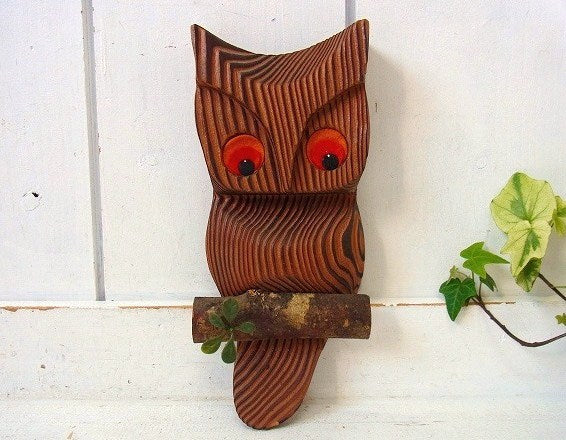 木製のフクロウ・ヴィンテージ・壁飾り/ウォールデコ USA