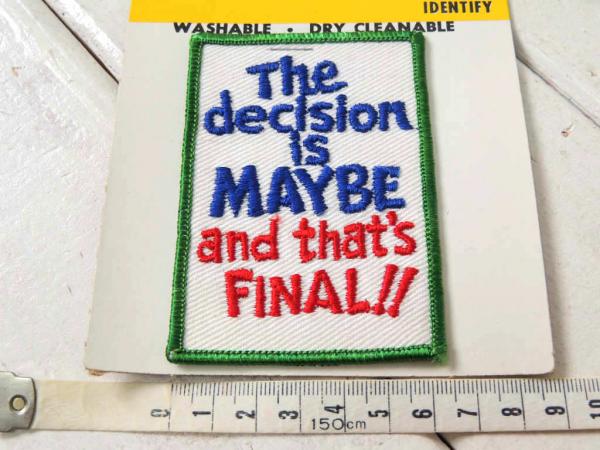 ファイナルアンサー!! 1970s・メッセージ・ヴィンテージ・ワッペン・刺繍・デッドストック