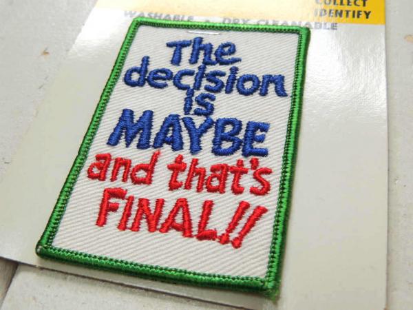 ファイナルアンサー!! 1970s・メッセージ・ヴィンテージ・ワッペン・刺繍・デッドストック