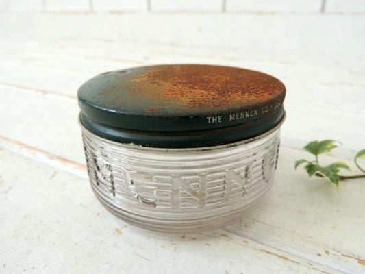 MENNEN エンボス 40s・シェービング BARBER・アンティーク・ガラス 容器 床屋 US