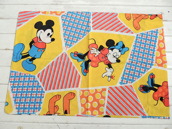 【ミッキー&ミニー】オールドミッキー・パッチワーク柄・ヴィンテージ・ピロケース/枕カバー