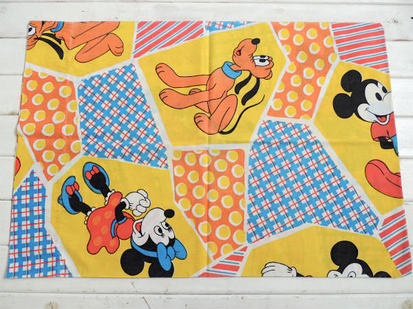 【ミッキー&ミニー】オールドミッキー・パッチワーク柄・ヴィンテージ・ピロケース/枕カバー