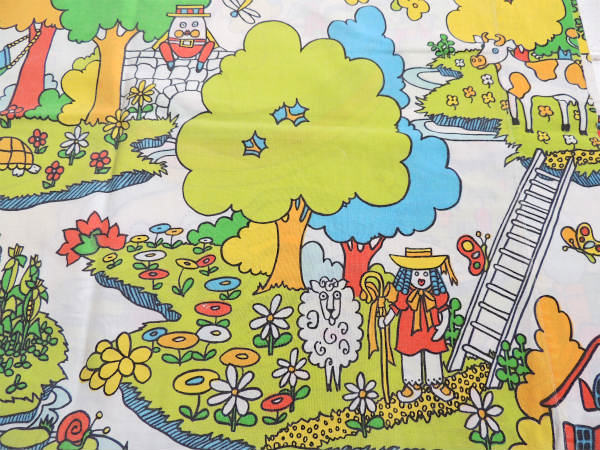 赤ずきん&3匹のこぶた&ハンプティダンプティのおとぎ話柄・ヴィンテージ・ピロケース/枕カバー