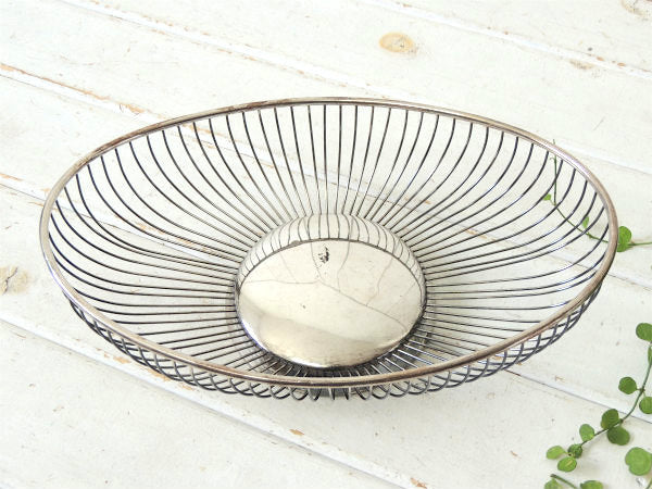 イタリア製・シルバープレート・オーバル型・ヴィンテージ・ワイヤーバスケット/ブレッドバスケット