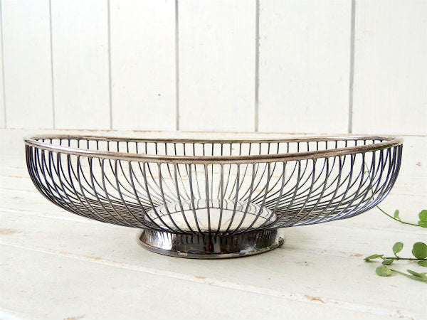 イタリア製・シルバープレート・オーバル型・ヴィンテージ・ワイヤーバスケット/ブレッドバスケット