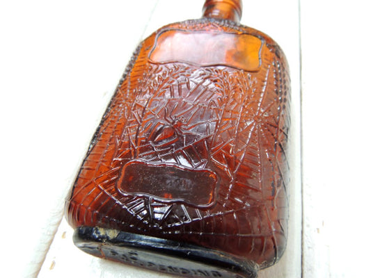 蜘蛛の巣・スパイダー アンバー・アンティーク・ウイスキー・ボトル・空瓶・ガラス瓶