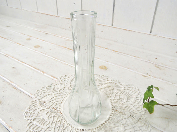 PGC・USA 縦リブ柄・クリアガラス・ヴィンテージ・フラワーベース・花瓶・ インテリア・花器