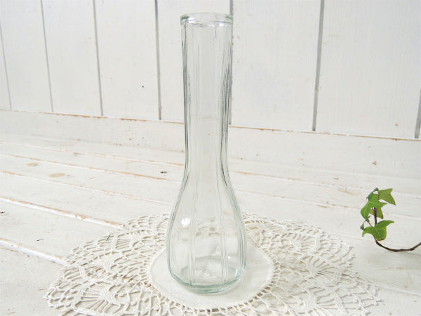 PGC・USA 縦リブ柄・クリアガラス・ヴィンテージ・フラワーベース・花瓶・ インテリア・花器