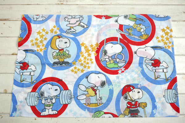 スヌーピー&ベル・オリンピック・スポーツ柄・60's・ヴィンテージ・USEDピローケース・枕カバー