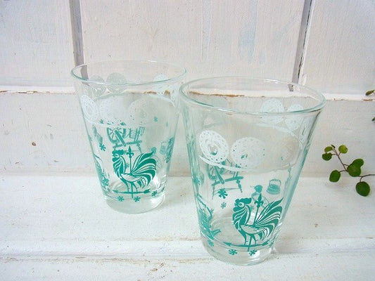 風見鶏&フルーツ柄・ヴィンテージ・グラス/タンブラー　USA