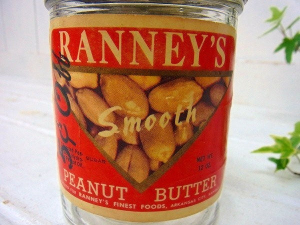 【RANNEY'S】ピーナッツバター・ヴィンテージ・ガラス容器/ガラス瓶(蓋付き)　USA