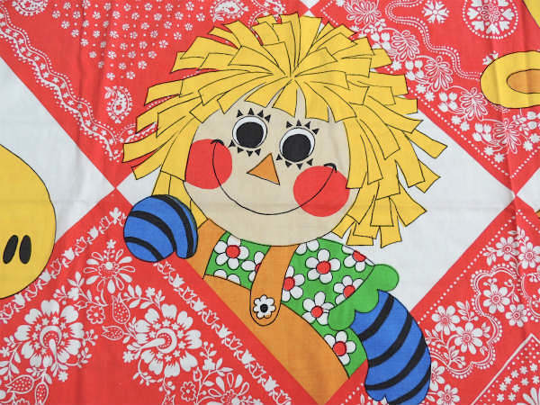 レトロな男の子&女の子&ライオン&バンダナ柄・ヴィンテージ・ベッドスプレッド/ベッドカバー