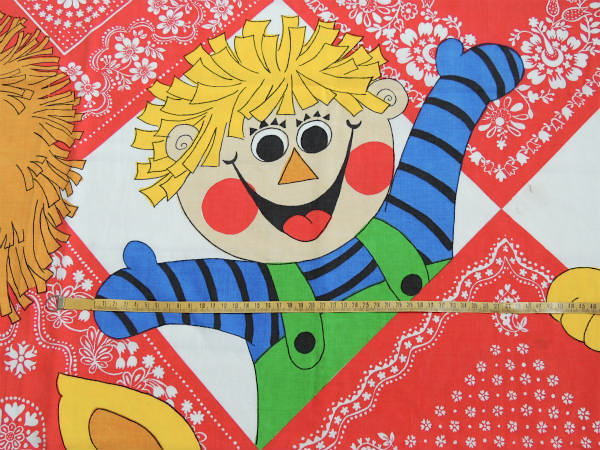 レトロな男の子&女の子&ライオン&バンダナ柄・ヴィンテージ・ベッドスプレッド/ベッドカバー