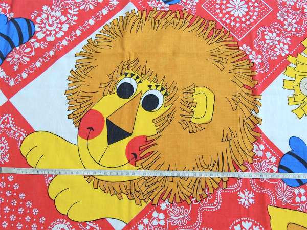 レトロな男の子&女の子&ライオン&バンダナ柄・ヴィンテージ・ベッドスプレッド/ベッドカバー