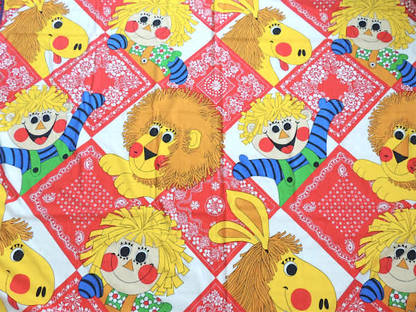 レトロな男の子&女の子&ライオン&バンダナ柄・ヴィンテージ・ベッドスプレッド/ベッドカバー