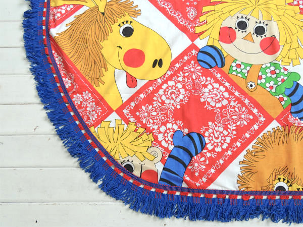 レトロな男の子&女の子&ライオン&バンダナ柄・ヴィンテージ・ベッドスプレッド/ベッドカバー